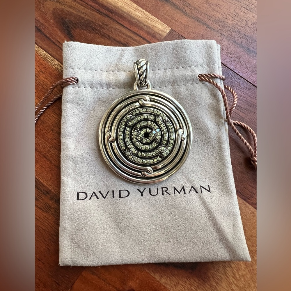 David Yurman XL Sterling Silver Labyrinth Pendant Enhancer Faceted Stones RARE